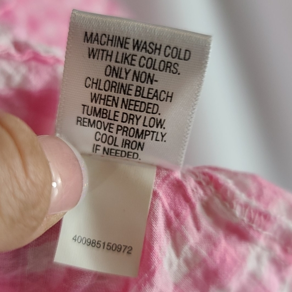 Pink White Plaid Button Down 3/4 Sleeve Top - Picture 7 of 8